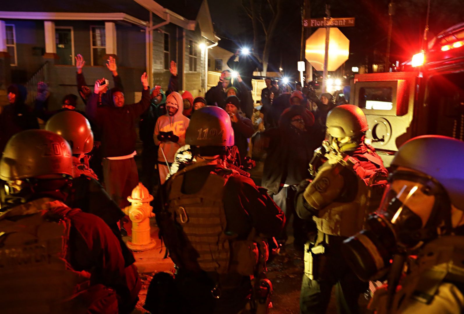 St. Louis County Police respond to crowds after grand jury announcement
